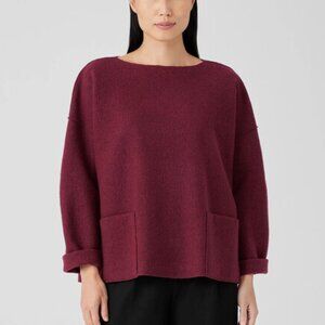 Eileen Fisher Lightweight Boiled Wool Bateau Neck Top in Regenerative Wool M